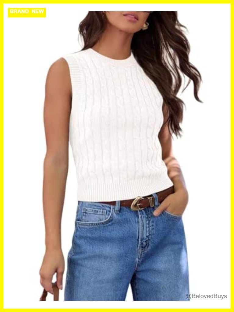 Chunky Knit Sleeveless Crop Tank Top Work Sweater Vest